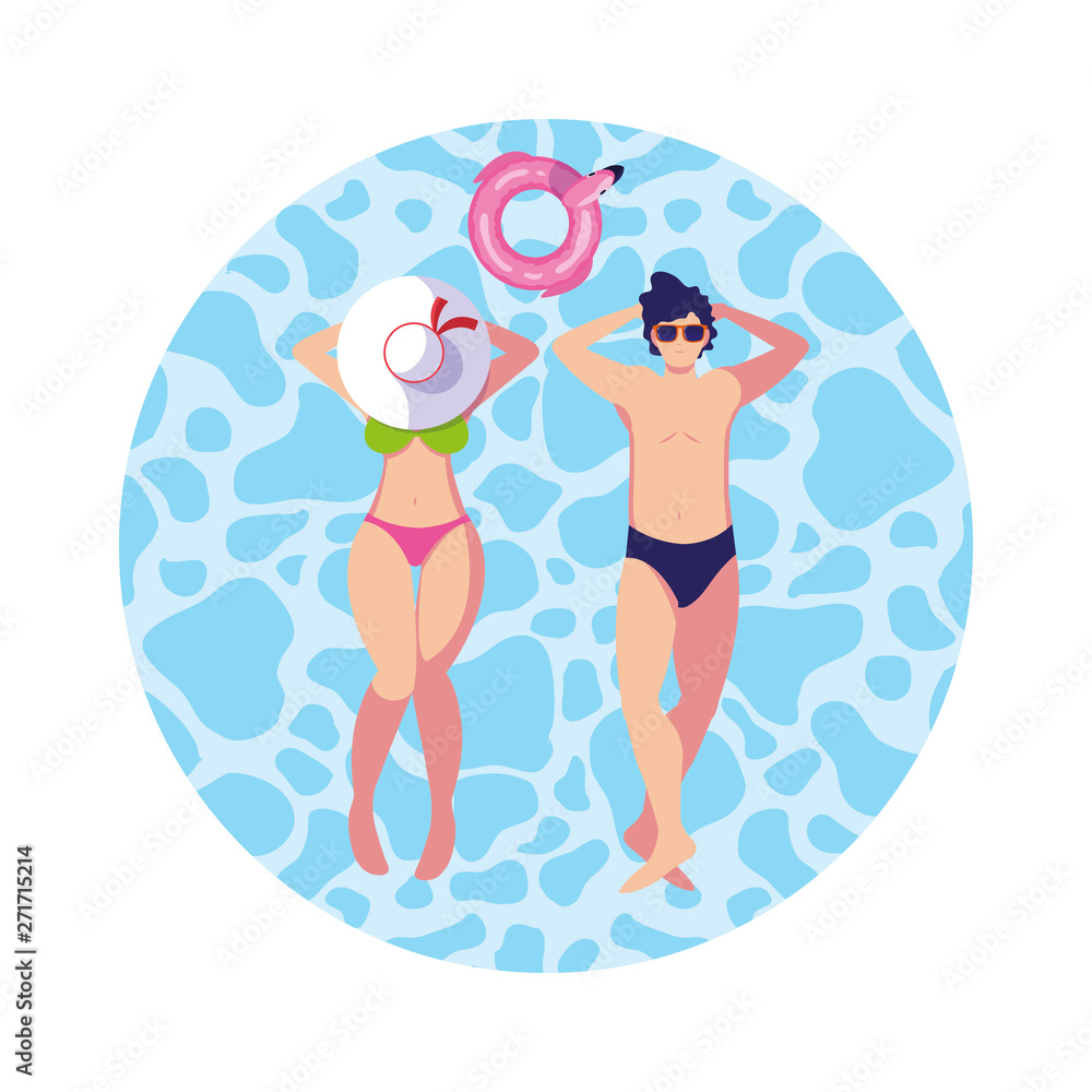 young couple with swimsuit floating in water