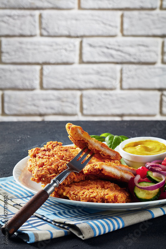 close-up of tasty Parmesan breaded chicken breast photo