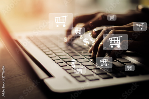 Businesswoman laptop using , online shopping concept.