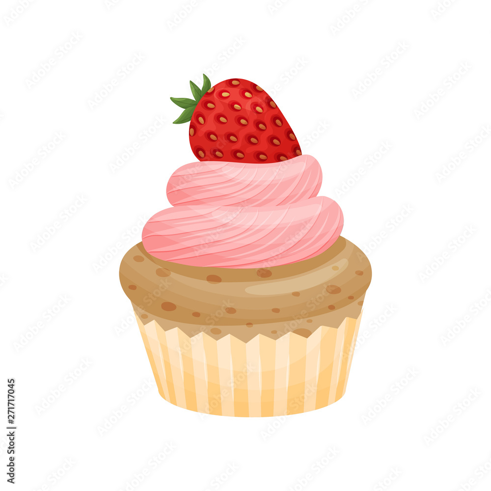 Basket with pink cream. Vector illustration on white background. Basket with pink cream. Vector illustration on white background.
