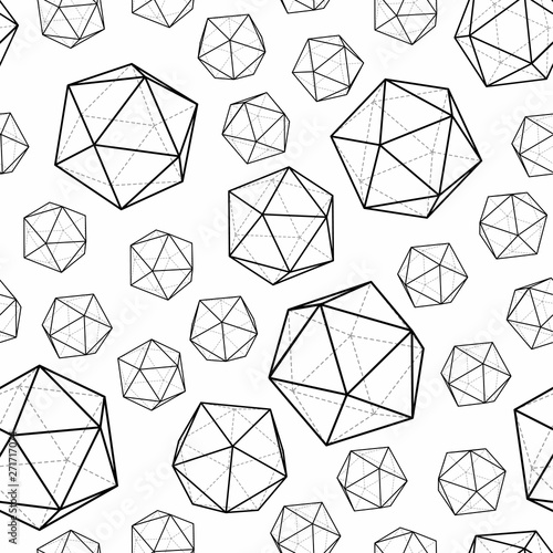 Geometric pattern with icosahedral 3d forms. Volumetric shapes polyhedrons.