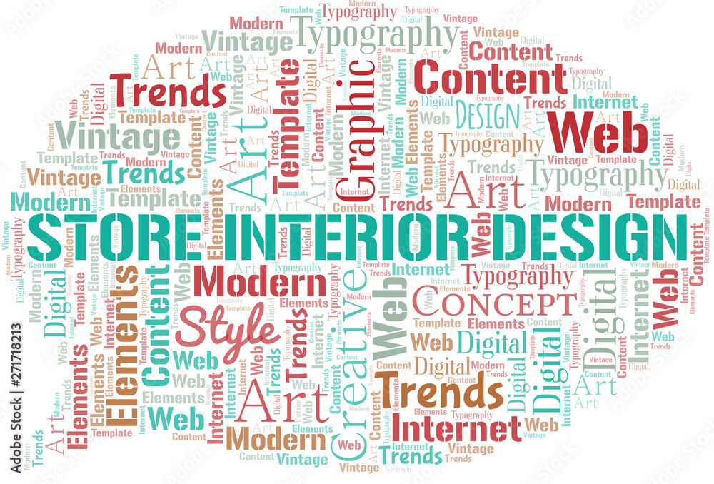 Store Interior Design word cloud. Wordcloud made with text only.