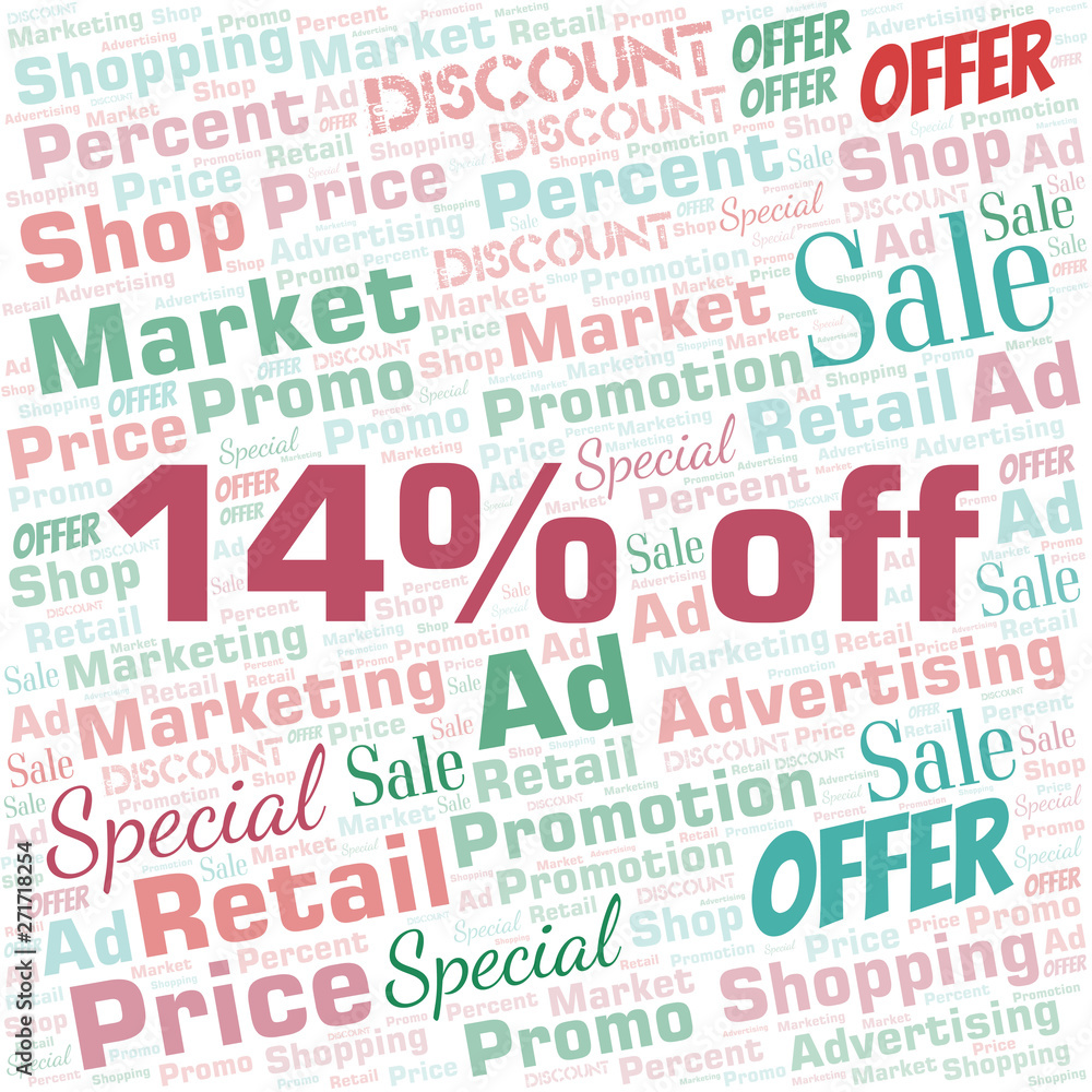 14% Off word cloud. Wordcloud made with text only. 14% Off word cloud. Wordcloud made with text only.