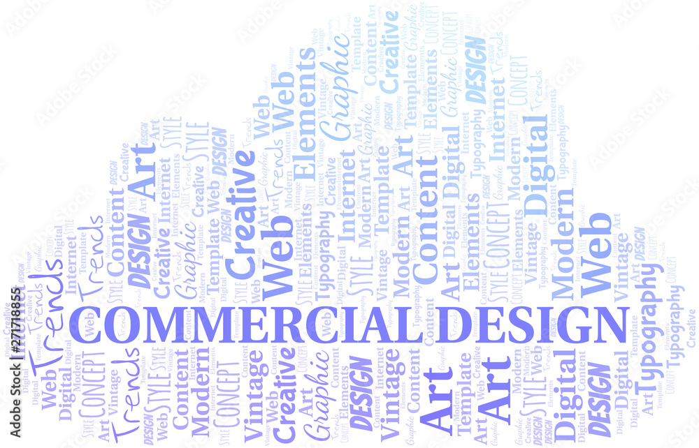 Commercial Design word cloud. Wordcloud made with text only.