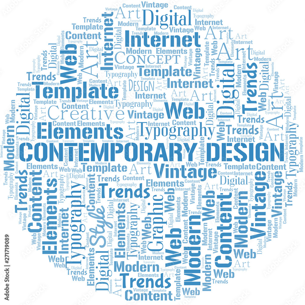 Fototapeta premium Contemporary Design word cloud. Wordcloud made with text only.