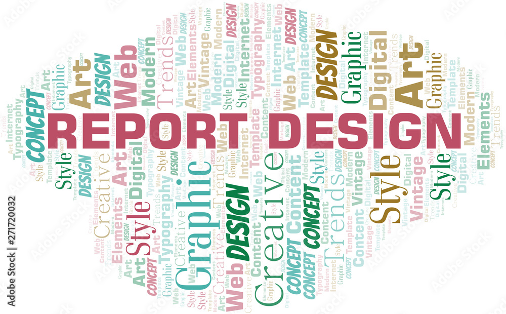 Report Design word cloud. Wordcloud made with text only.