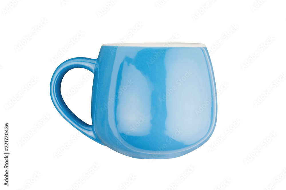 Single blue ceramic cup for drinks or other liquid products isolated on white background Single blue ceramic cup for drinks or other liquid products isolated on white background