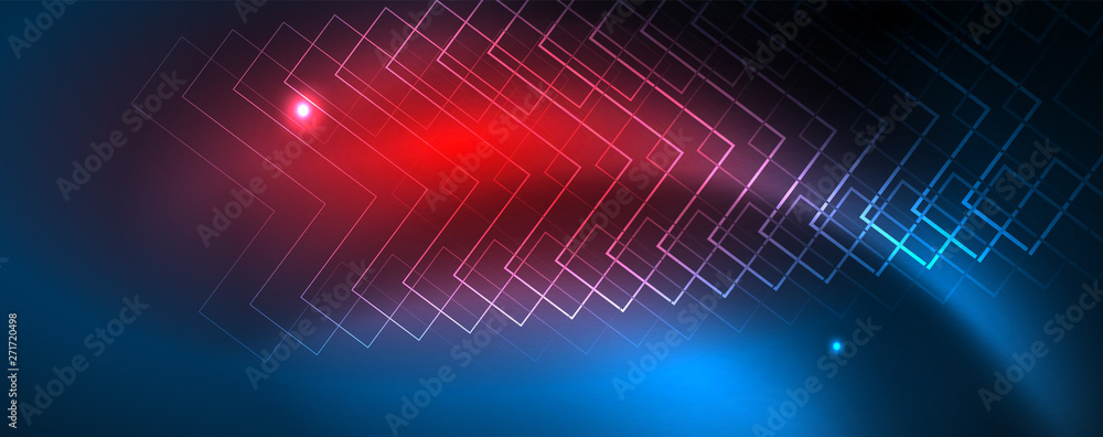 Neon glowing techno lines, hi-tech futuristic abstract background template, vector