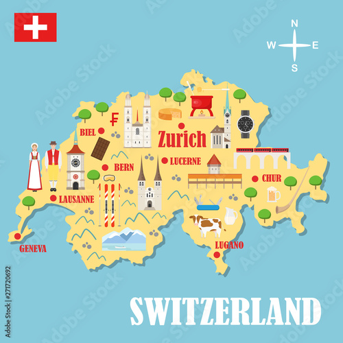 Map of Switzerland with landmarks photo