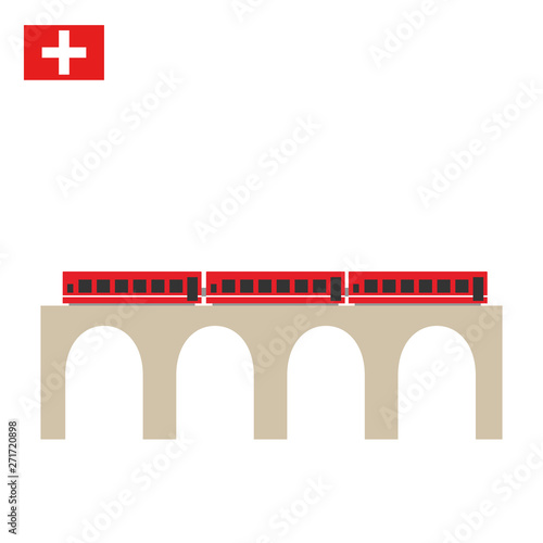 Train on famous landwasser Viaduct bridge. The Rhaetian Railway, Switzerland