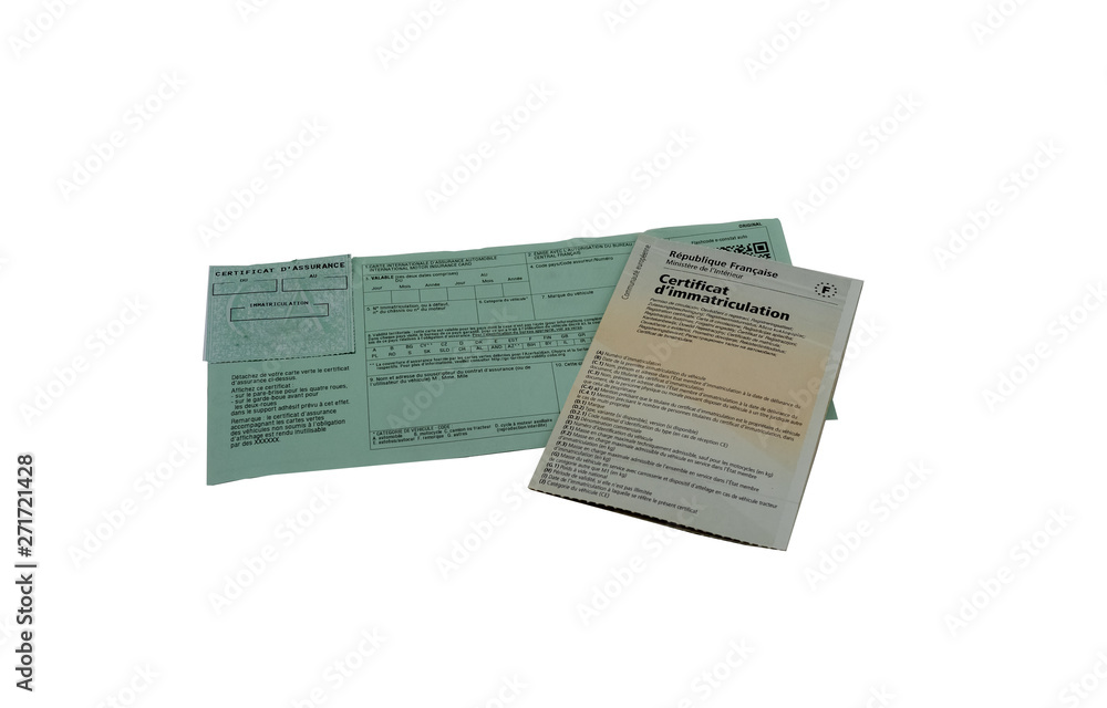 Naklejka premium Car insurance card with gray car card cut out