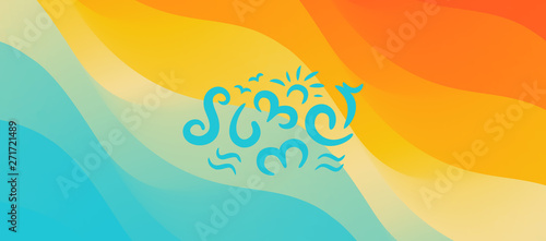 Summer. Background with beach and water. Can be used as a greeting card. Vector illustration.