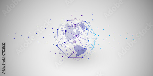 Cloud Computing and Networks Concept with North and South America Side of the Earth Globe - Abstract Global Digital Connections, Technology Background, Creative Design Template 