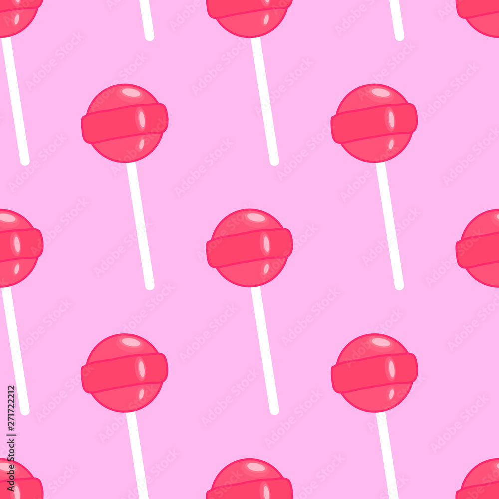 Seamless pattern with red lollipops isolated on pink background. Cartoon  retro style sweet candy vector wallpaper. Stock Vector | Adobe Stock