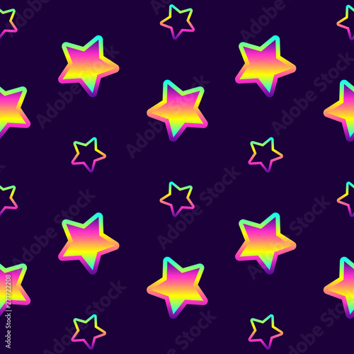 Seamless Pattern With Colorful Neon Stars Dark Blue Background Cute Kawaii Wallpaper Stock Vector Adobe Stock