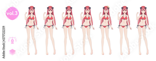 Anime manga girl. In a summer bikini swimsuit