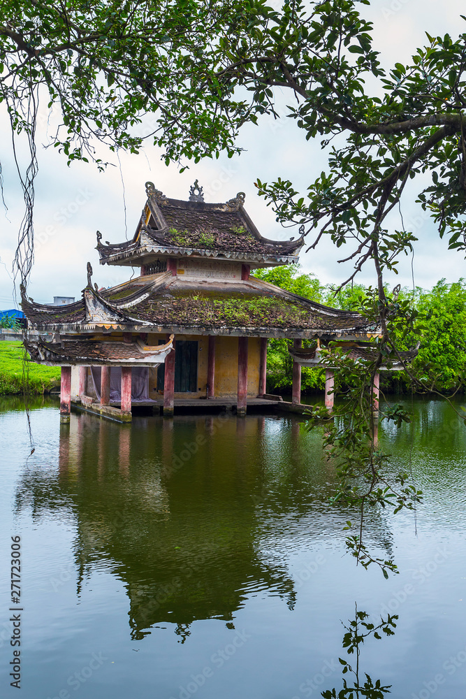 Nam Dinh , Vietnam - May 30, 2019 : Water puppetry palace on the water surface. - Image