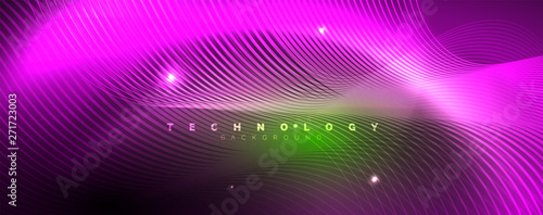 Shiny neon lines template - northern lights glowing blur lines. Futuristic style glow neon 80s disco club or night party techno template
