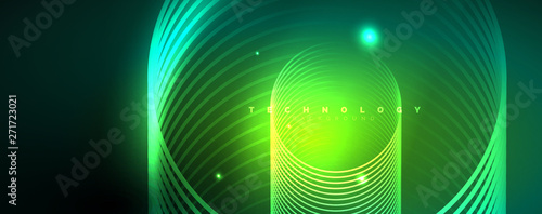 Shiny neon lines template - northern lights glowing blur lines. Futuristic style glow neon 80s disco club or night party techno template