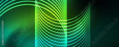 Shiny neon lines template - northern lights glowing blur lines. Futuristic style glow neon 80s disco club or night party techno template