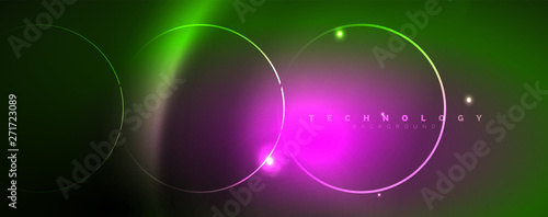 Shiny neon lines template - northern lights glowing blur lines. Futuristic style glow neon 80s disco club or night party techno template