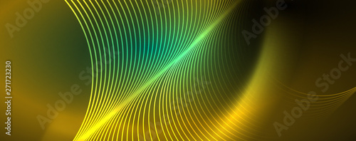 Shiny neon lines template - northern lights glowing blur lines. Futuristic style glow neon 80s disco club or night party techno template