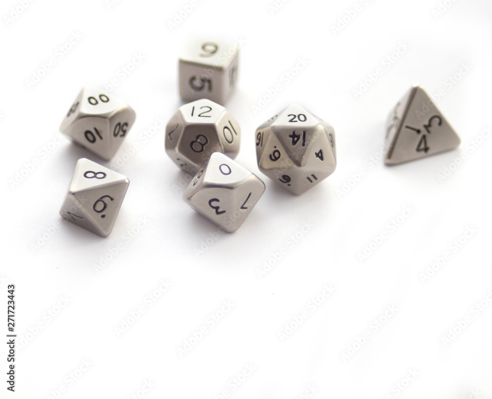 Set of Metallic RPG dices isolated on white Set of Metallic RPG dices isolated on white