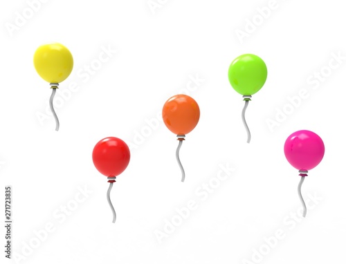 3D rendering of colored balloons isolated on white studio background.