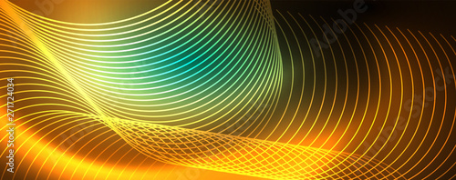 Shiny neon lines template - northern lights glowing blur lines. Futuristic style glow neon 80s disco club or night party techno template