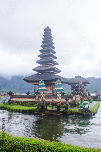 The water temple Pura Ulun Danu Bratan on a foggy day. Lingga Petak Temple in Bali, Indonesia.