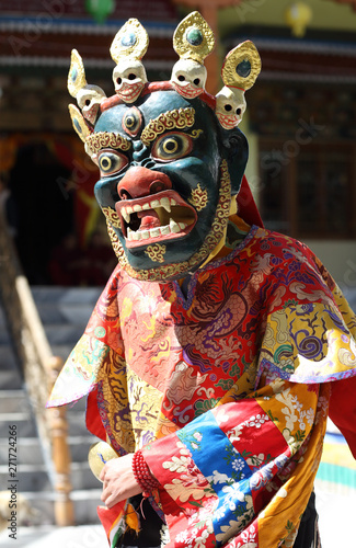 Dancer at a traditional Buddhist mask dance of the annual Ladakh Festival in Leh, India.