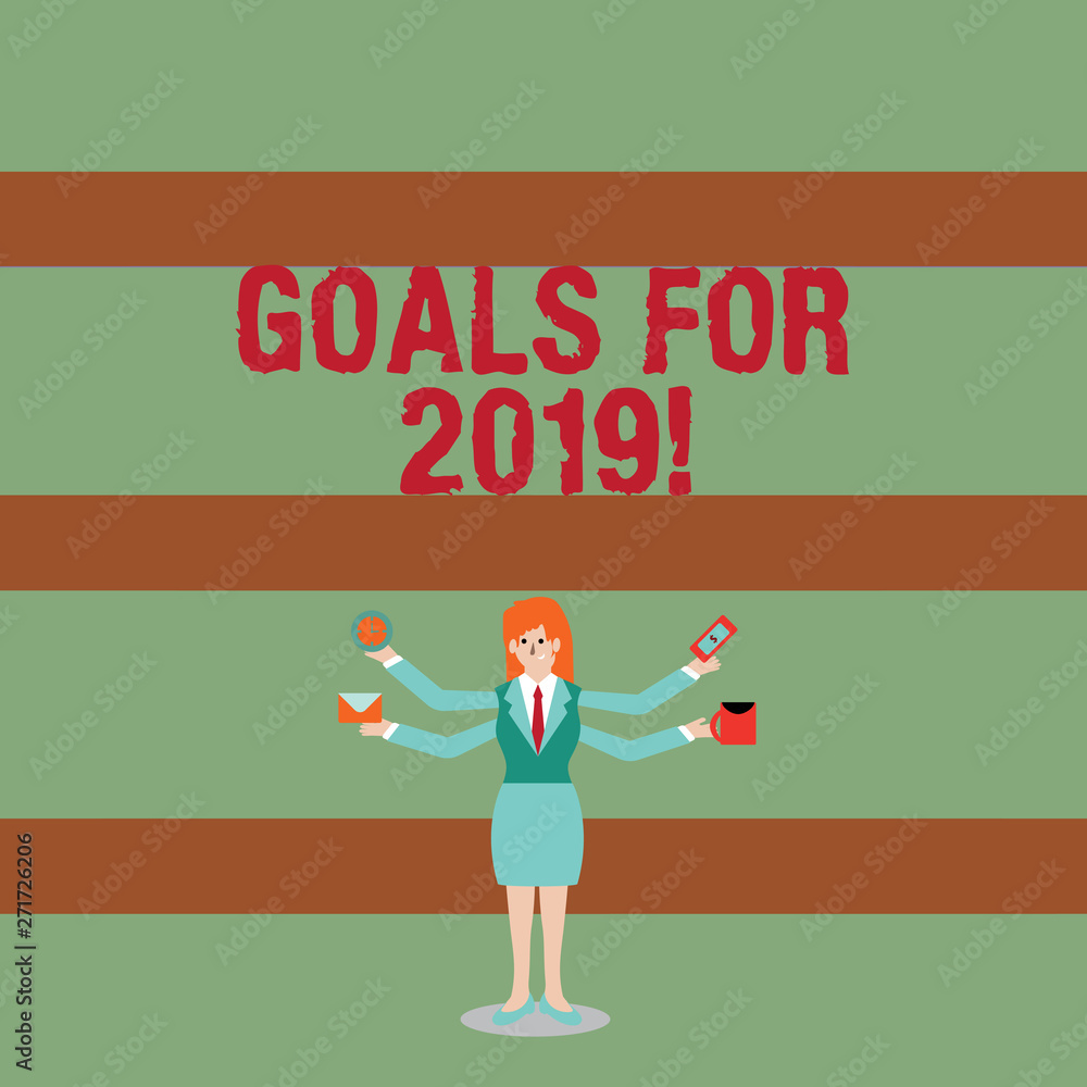 Writing note showing Goals For 2019. Business concept for object of demonstratings ambition or effort aim or desired result Woman with Four Arms Extending Sideways Workers Needed Item Writing note showing Goals For 2019. Business concept for object of demonstratings ambition or effort aim or desired result Woman with Four Arms Extending Sideways Workers Needed Item