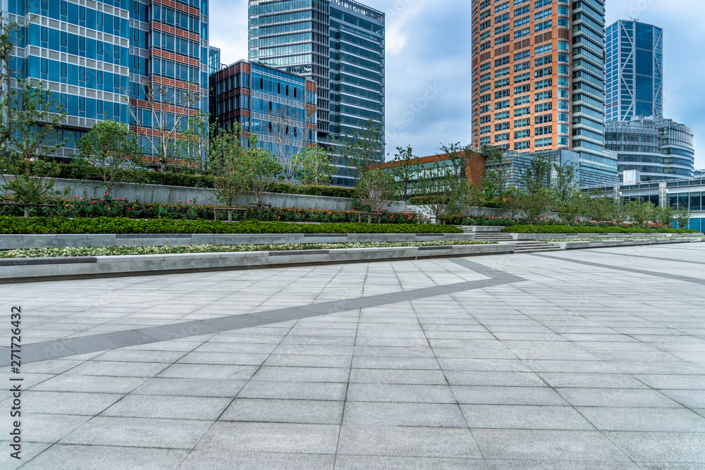 Empty floor with modern business office building Empty floor with modern business office building