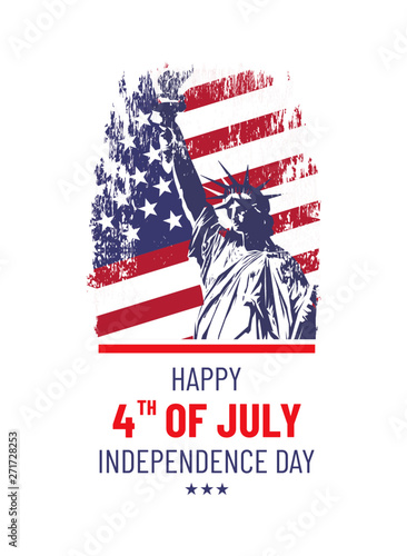 Vector Statue of Liberty on american flag background. 4th of July. Independence day of United states