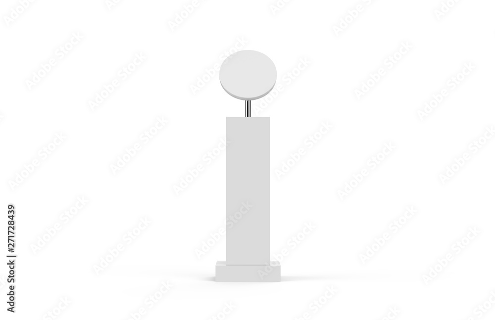 White blank promotional display stand mockup on isolated white background, 3d illustration White blank promotional display stand mockup on isolated white background, 3d illustration