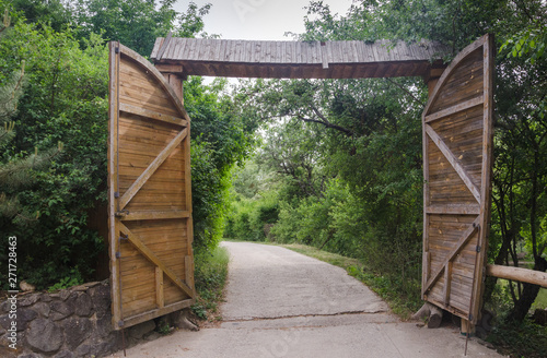 open wooden gate in park