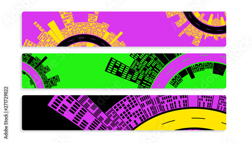 banners set with graphic urban sequence in neon violet green shades