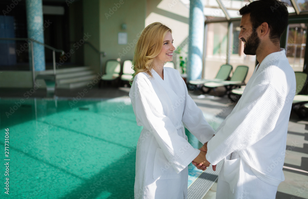 Portrait of attractive couple in spa center Portrait of attractive couple in spa center