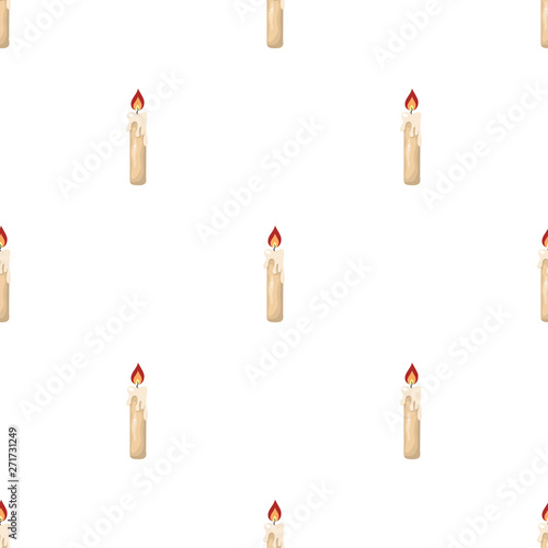Seamless pattern with burning candle from paraffin wax on white background. Cartoon style. Vector illustration for design, web, wrapping paper, fabric, wallpaper.