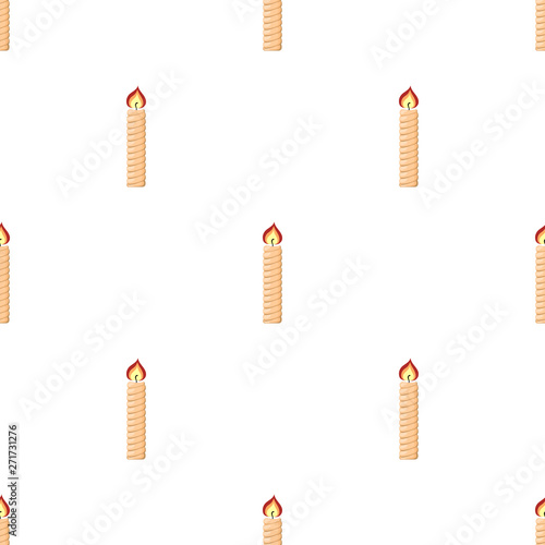 Seamless pattern with burning candle from paraffin wax on white background. Cartoon style. Vector illustration for design, web, wrapping paper, fabric, wallpaper.