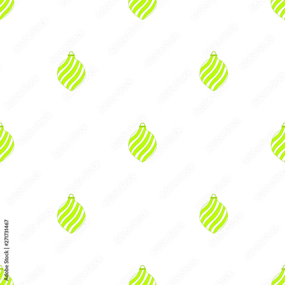 Seamless pattern with green christmas spiral toys on white background. Holiday christmas swirl toy for fir tree. Vector illustration for design, web, wrapping paper, fabri