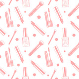 Beauty, makeup vector seamless pattern with cosmetics