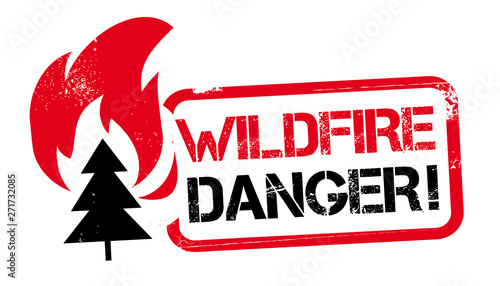 Wildfire Danger - red and black stamp vector illustration