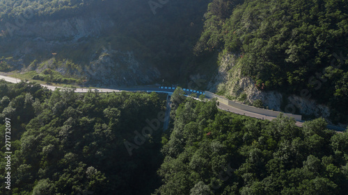 Curved asphalt highway road in mountains of South Russia