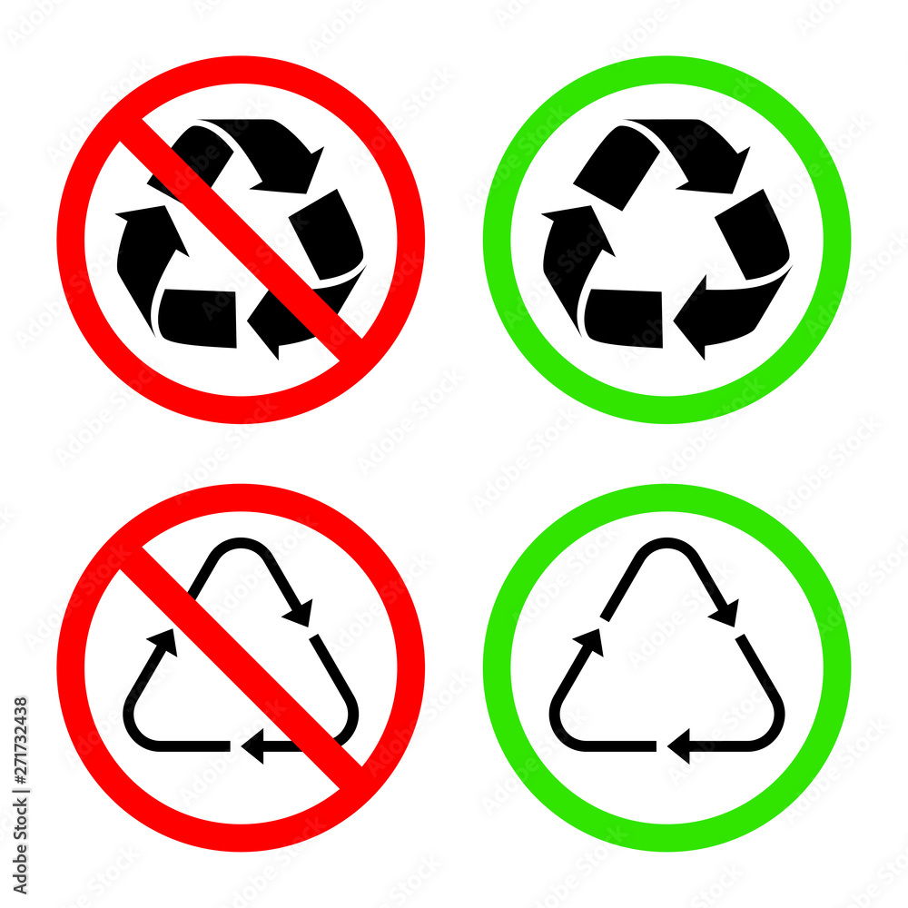 Forbidding and allowing recycling signs. Bright warning, restriction sign on a white background. Forbidding and allowing recycling signs. Bright warning, restriction sign on a white background.