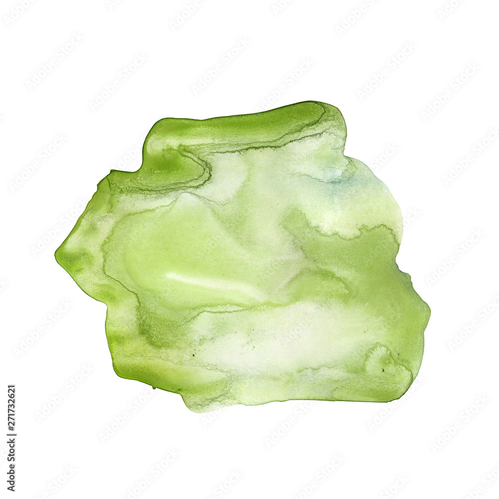 Fototapeta premium Watercolor stain of summer natural delicate green color. A Hand-drawn abstract watercolor spot. the lush color of the grass after the rain. Suitable for print, textile, pattern or food design.