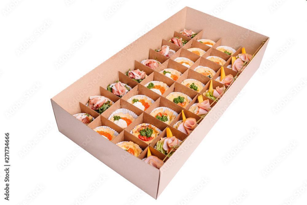 Collection of take away kraft boxes with different food. Set of containers with everyday meals - meat, vegetables and law fat snacks on white background, top view. Collection of take away kraft boxes with different food. Set of containers with everyday meals - meat, vegetables and law fat snacks on white background, top view.