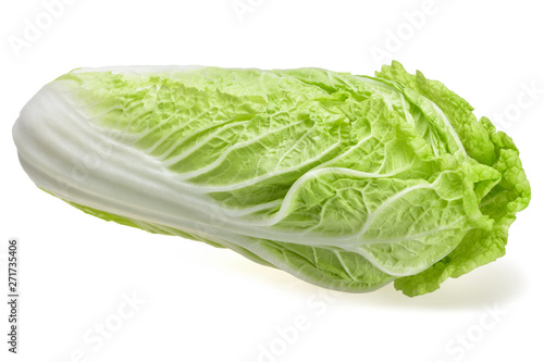 A head of green Chinese cabbage on a neutral white background
