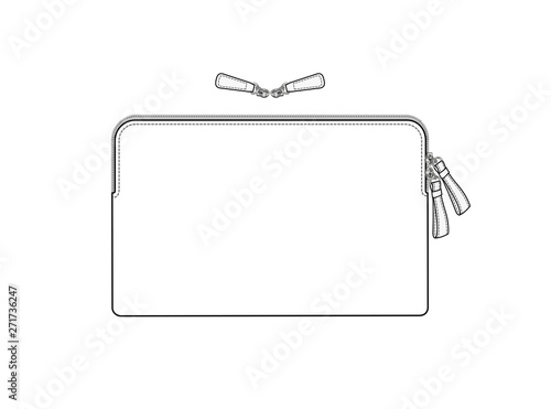 daily zip pouch, cosmetic bag with double slider zipper, vector illustration sketch template