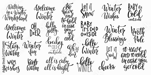 Christmas winter lettering sticker typography set